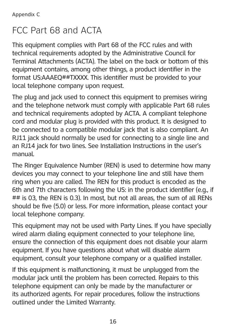 Fcc part 68 and acta | AT&T TL90078 User Manual | Page 20 / 41