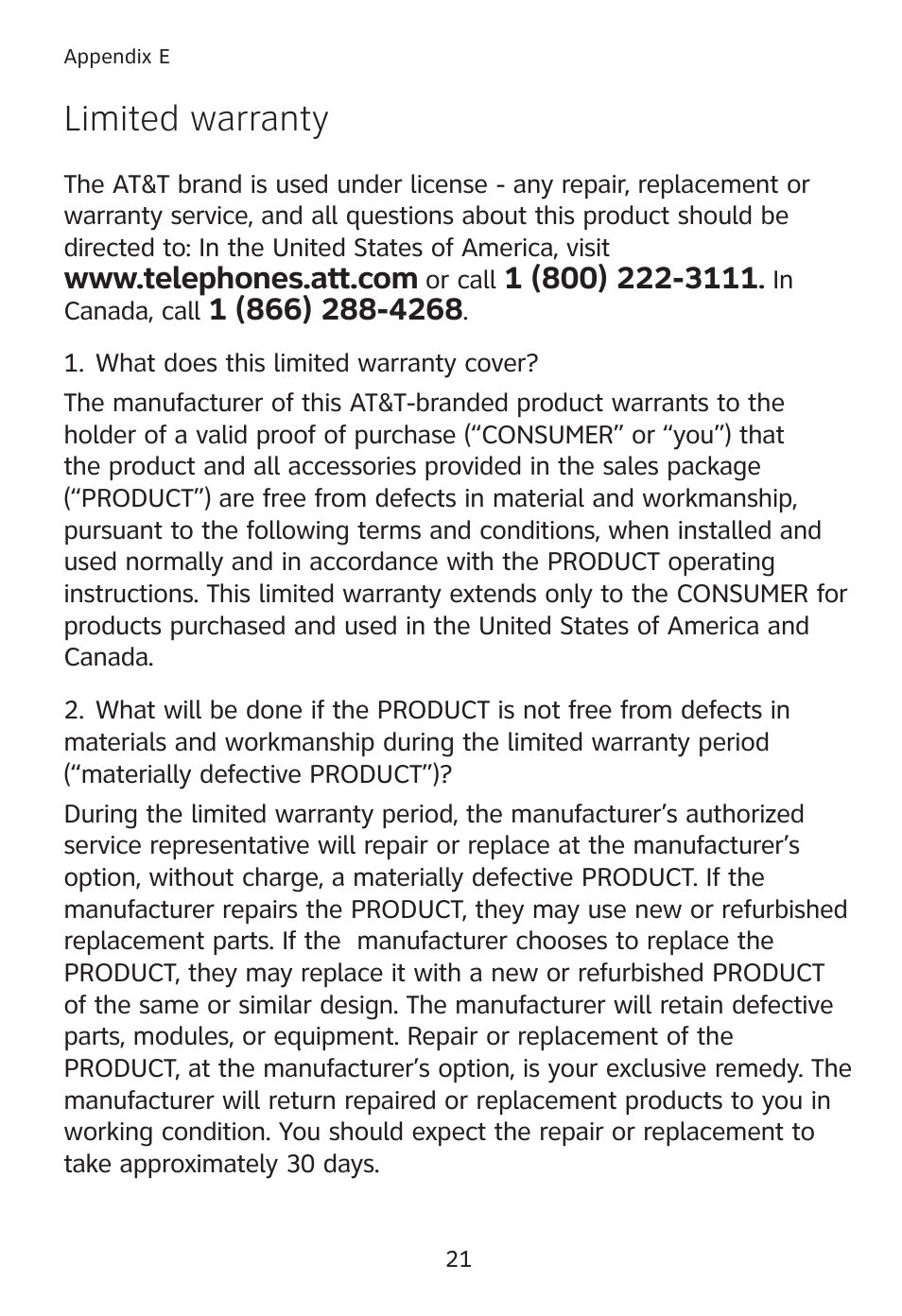 Limited warranty | AT&T TL90078 User Manual | Page 25 / 41