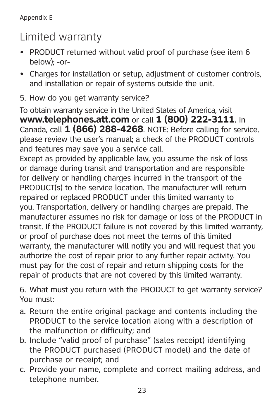 Limited warranty | AT&T TL90078 User Manual | Page 27 / 41