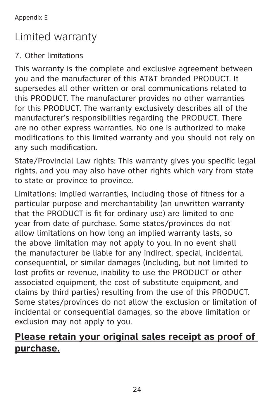 Limited warranty | AT&T TL90078 User Manual | Page 28 / 41