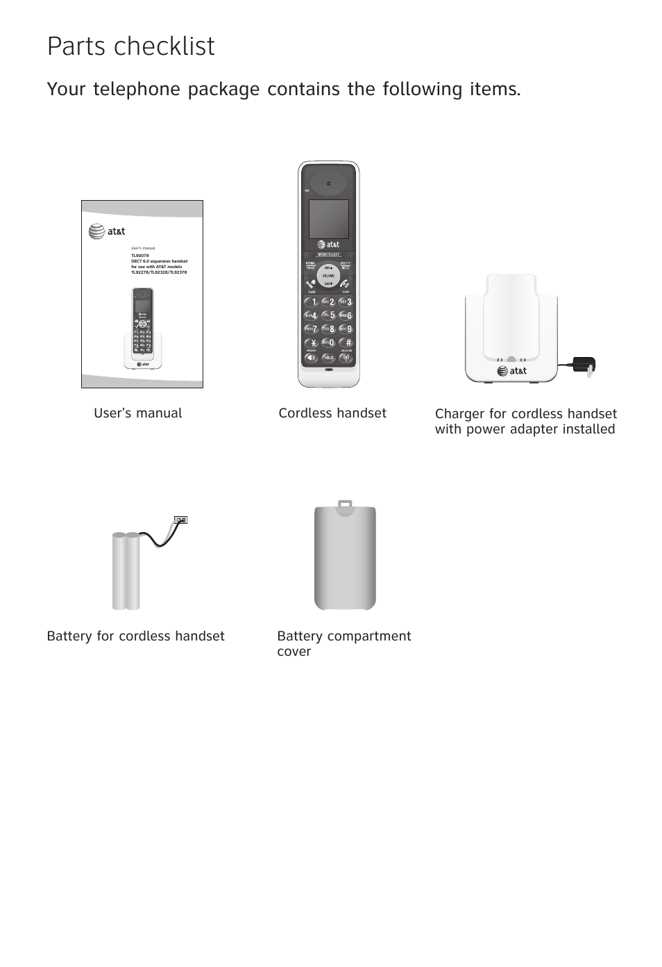 Parts checklist | AT&T TL90078 User Manual | Page 3 / 41