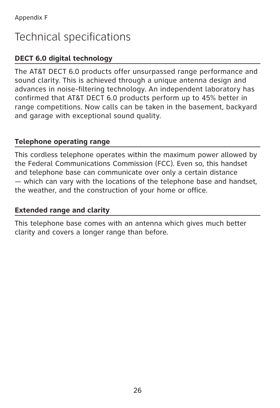 Technical specifications | AT&T TL90078 User Manual | Page 30 / 41