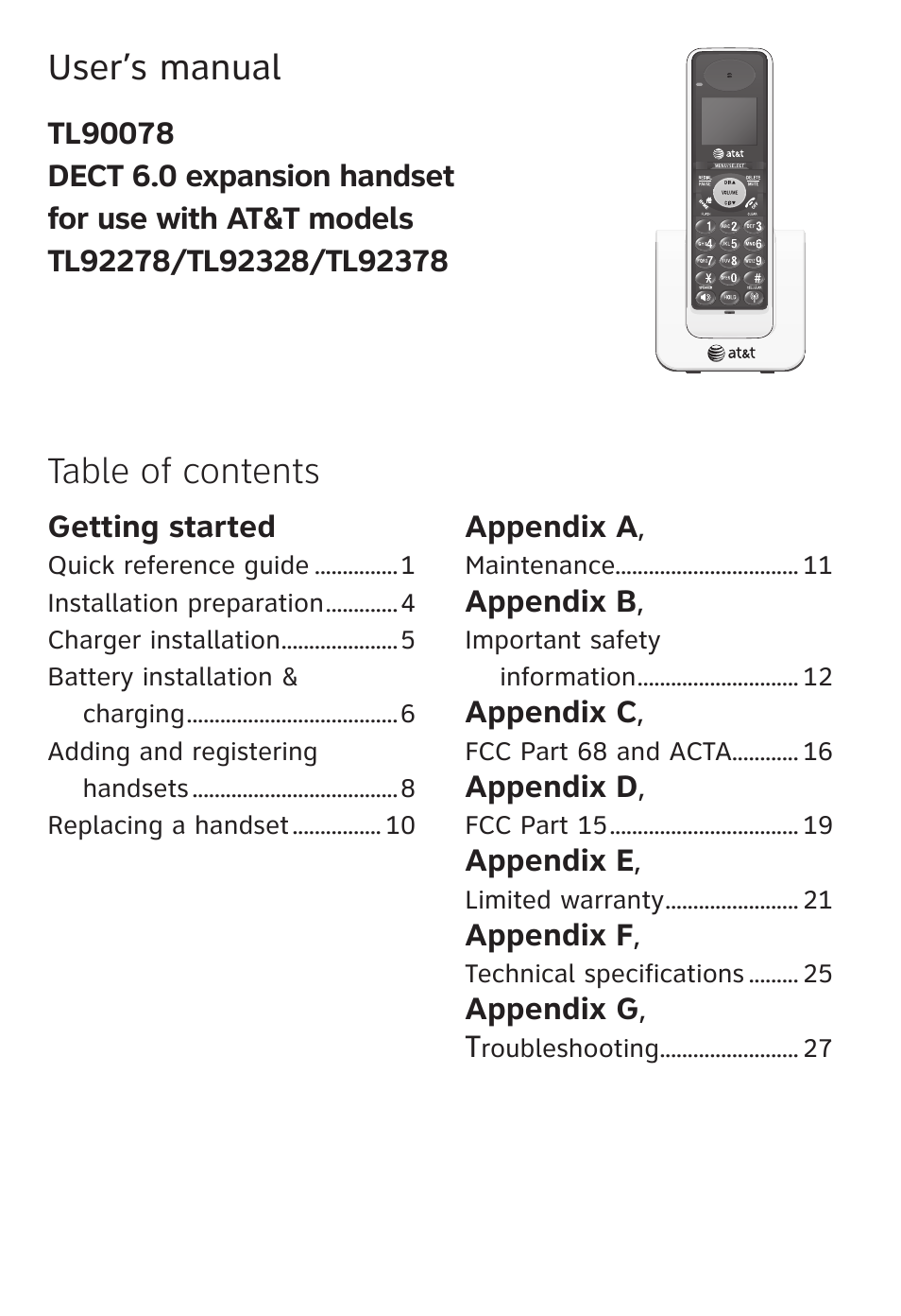 AT&T TL90078 User Manual | Page 4 / 41