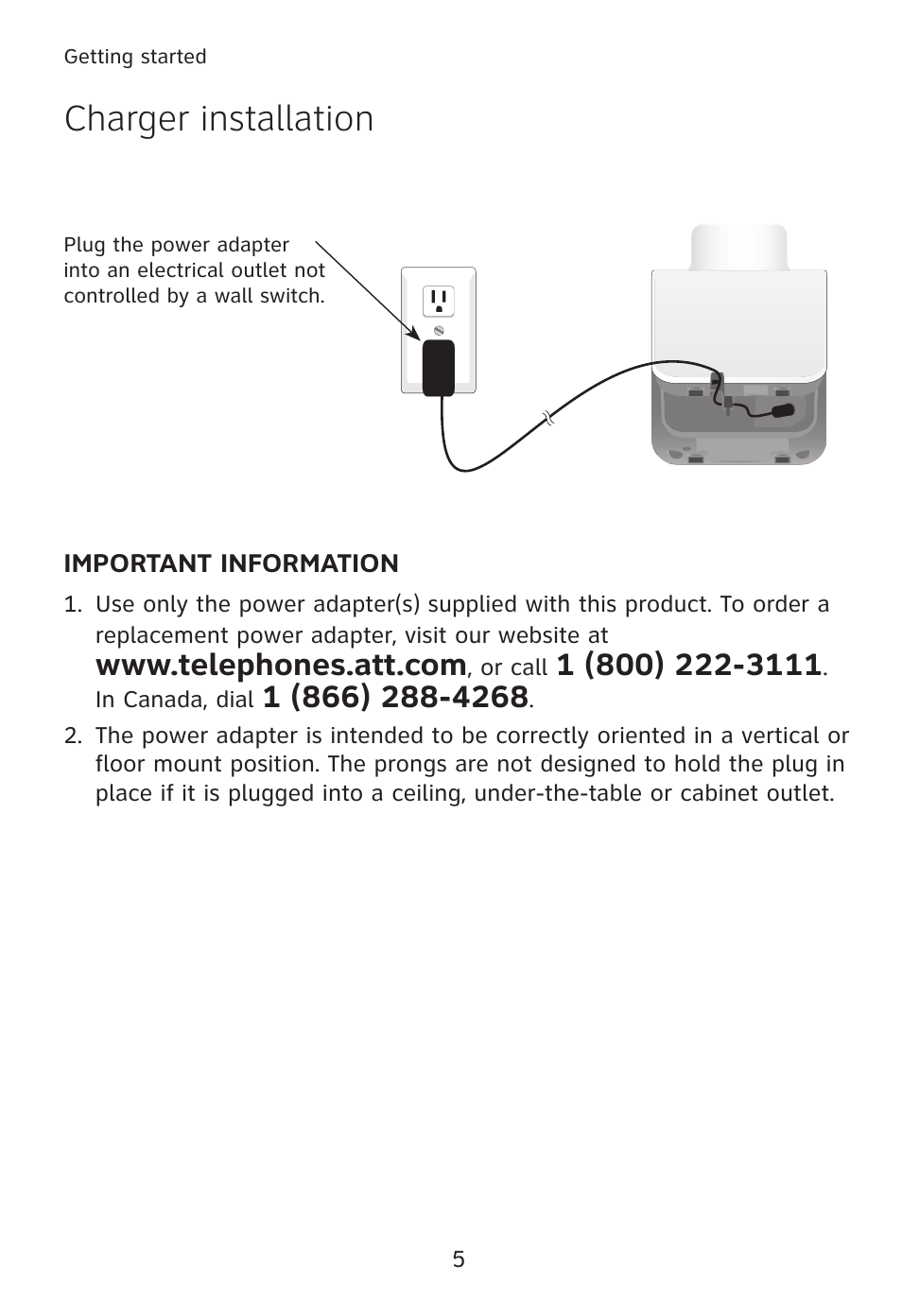 Charger installation | AT&T TL90078 User Manual | Page 9 / 41