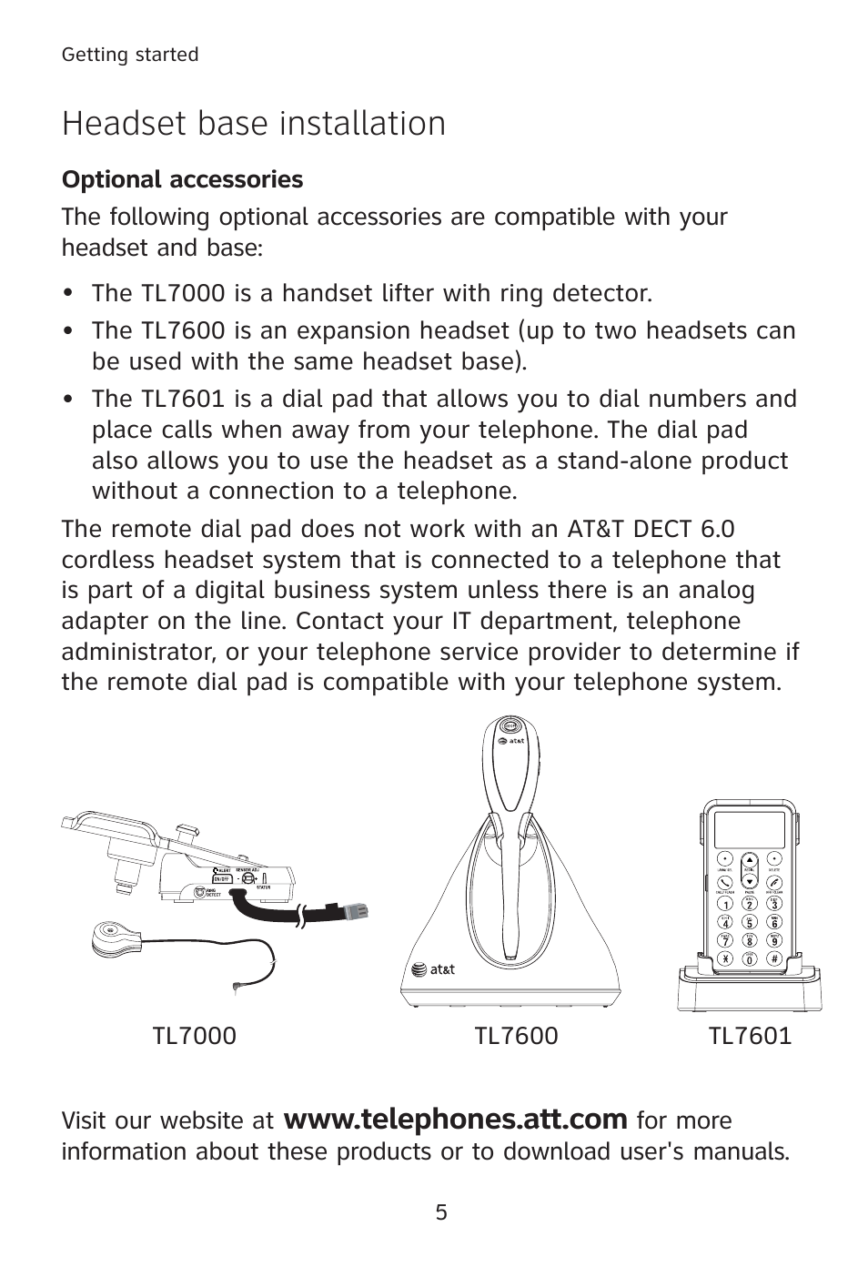Headset base installation | AT&T TL7610 User Manual | Page 11 / 72