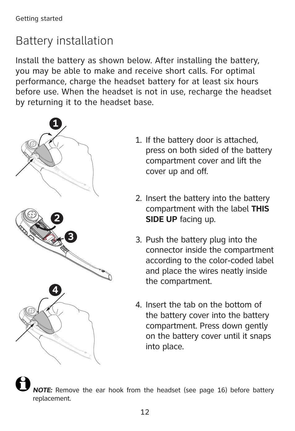 Battery installation | AT&T TL7610 User Manual | Page 18 / 72