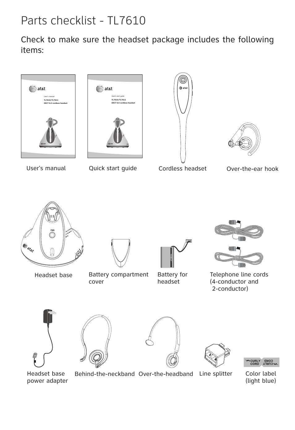 Parts checklist - tl7610 | AT&T TL7610 User Manual | Page 3 / 72