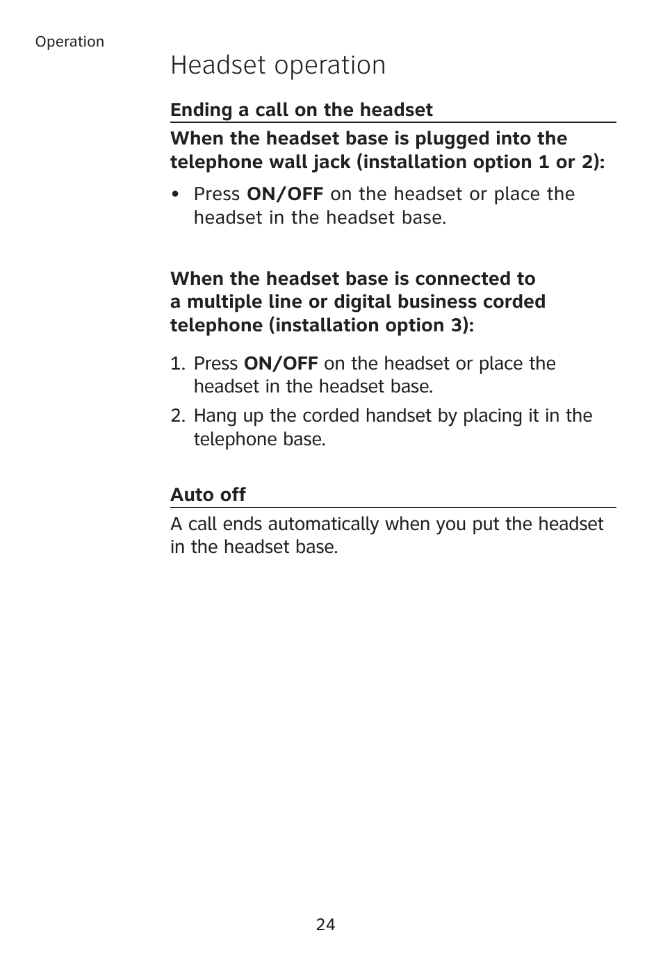 Headset operation | AT&T TL7610 User Manual | Page 30 / 72