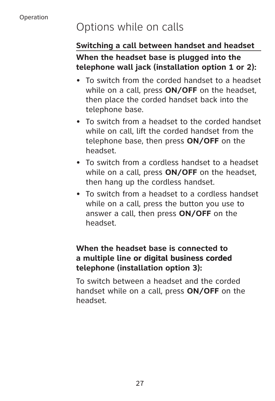Options while on calls | AT&T TL7610 User Manual | Page 33 / 72