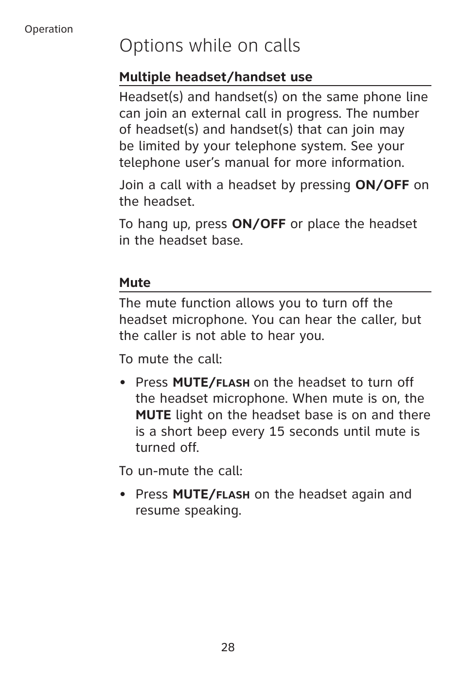 Options while on calls | AT&T TL7610 User Manual | Page 34 / 72