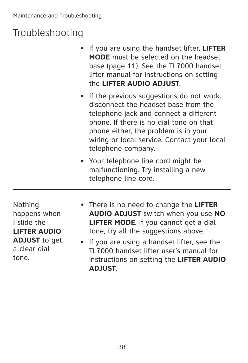 Troubleshooting | AT&T TL7610 User Manual | Page 44 / 72