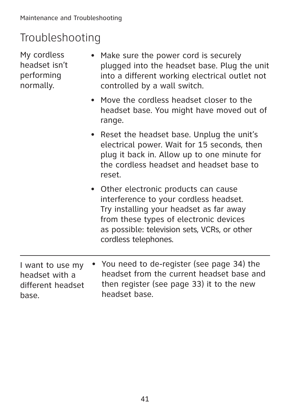 Troubleshooting | AT&T TL7610 User Manual | Page 47 / 72