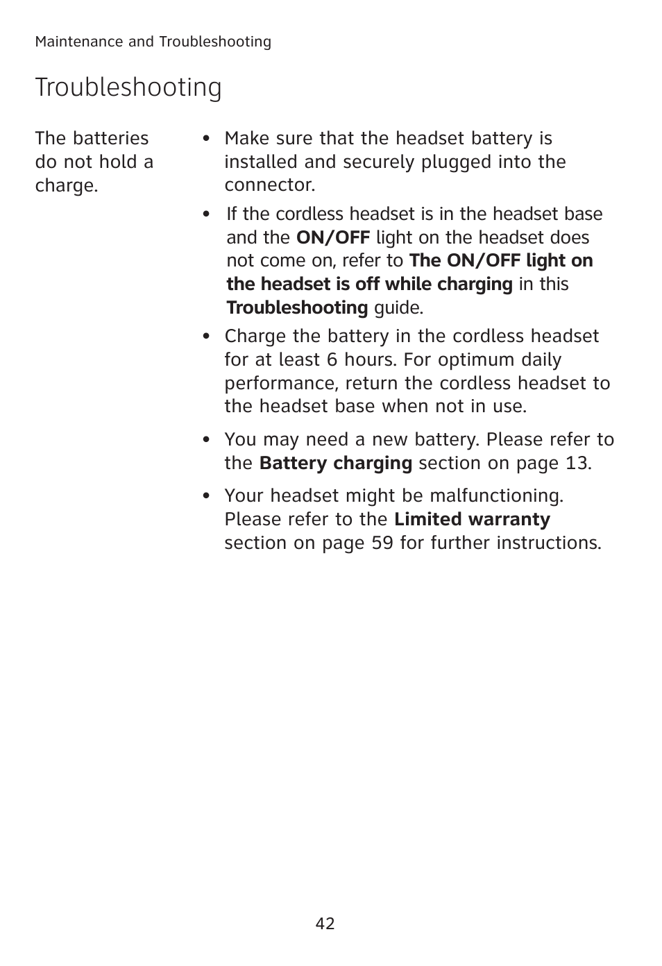Troubleshooting | AT&T TL7610 User Manual | Page 48 / 72