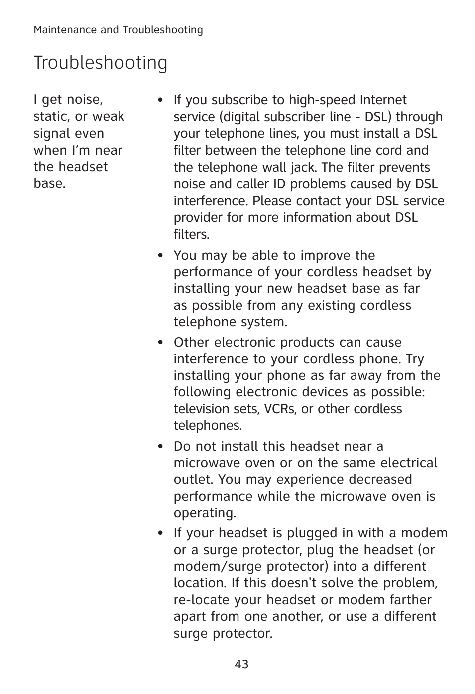 Troubleshooting | AT&T TL7610 User Manual | Page 49 / 72