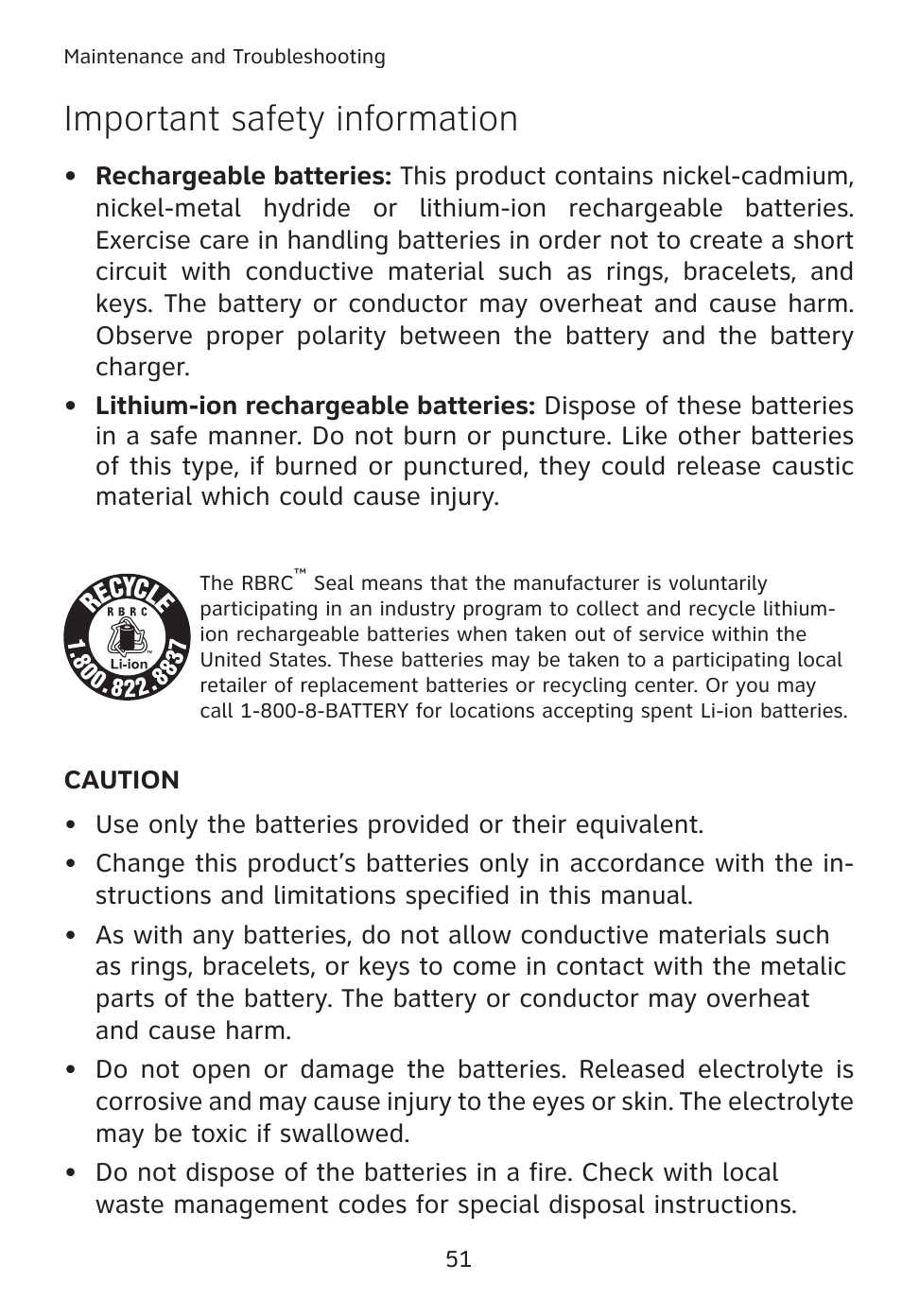 Important safety information | AT&T TL7610 User Manual | Page 57 / 72
