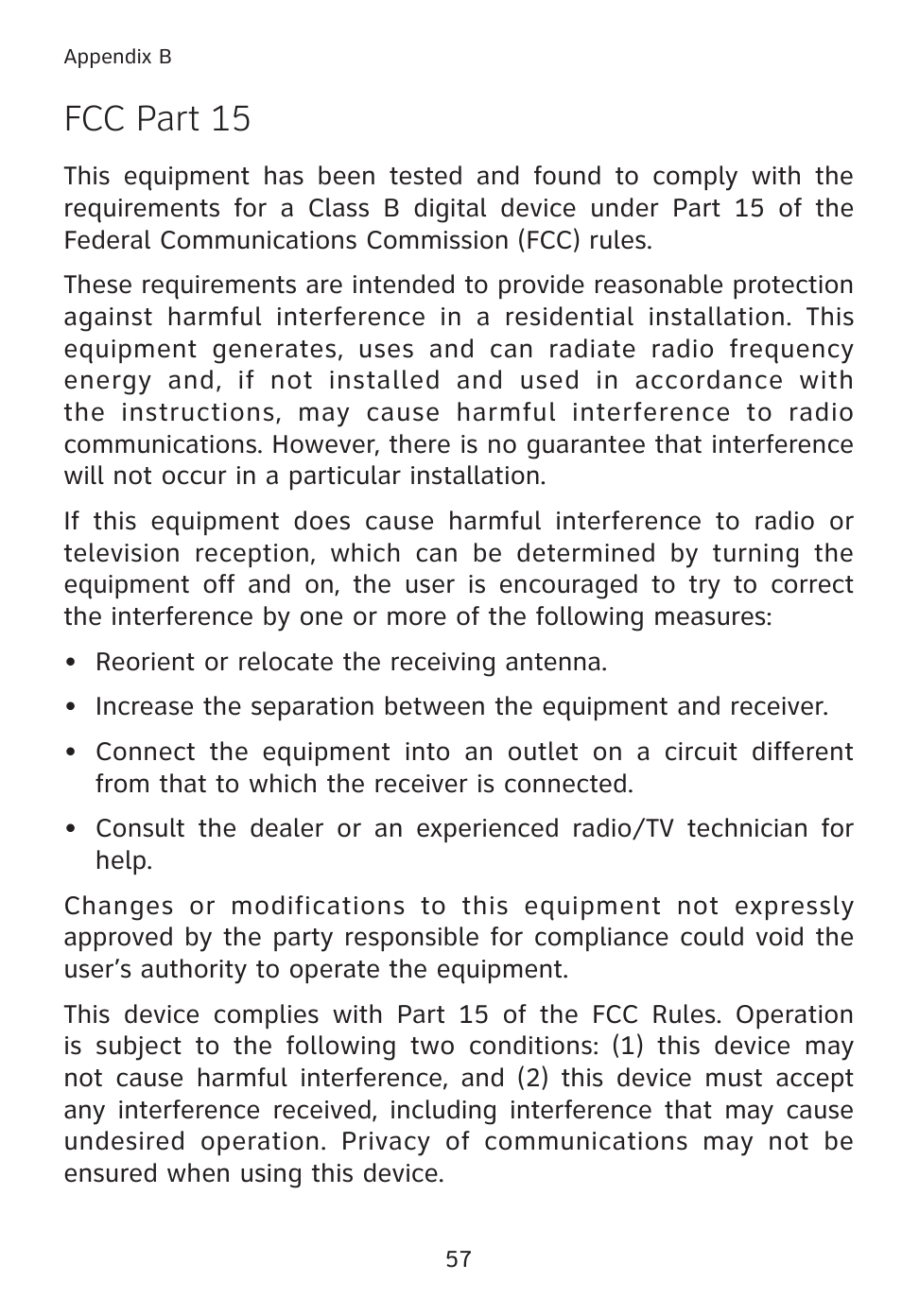 Fcc part 15 | AT&T TL7610 User Manual | Page 63 / 72