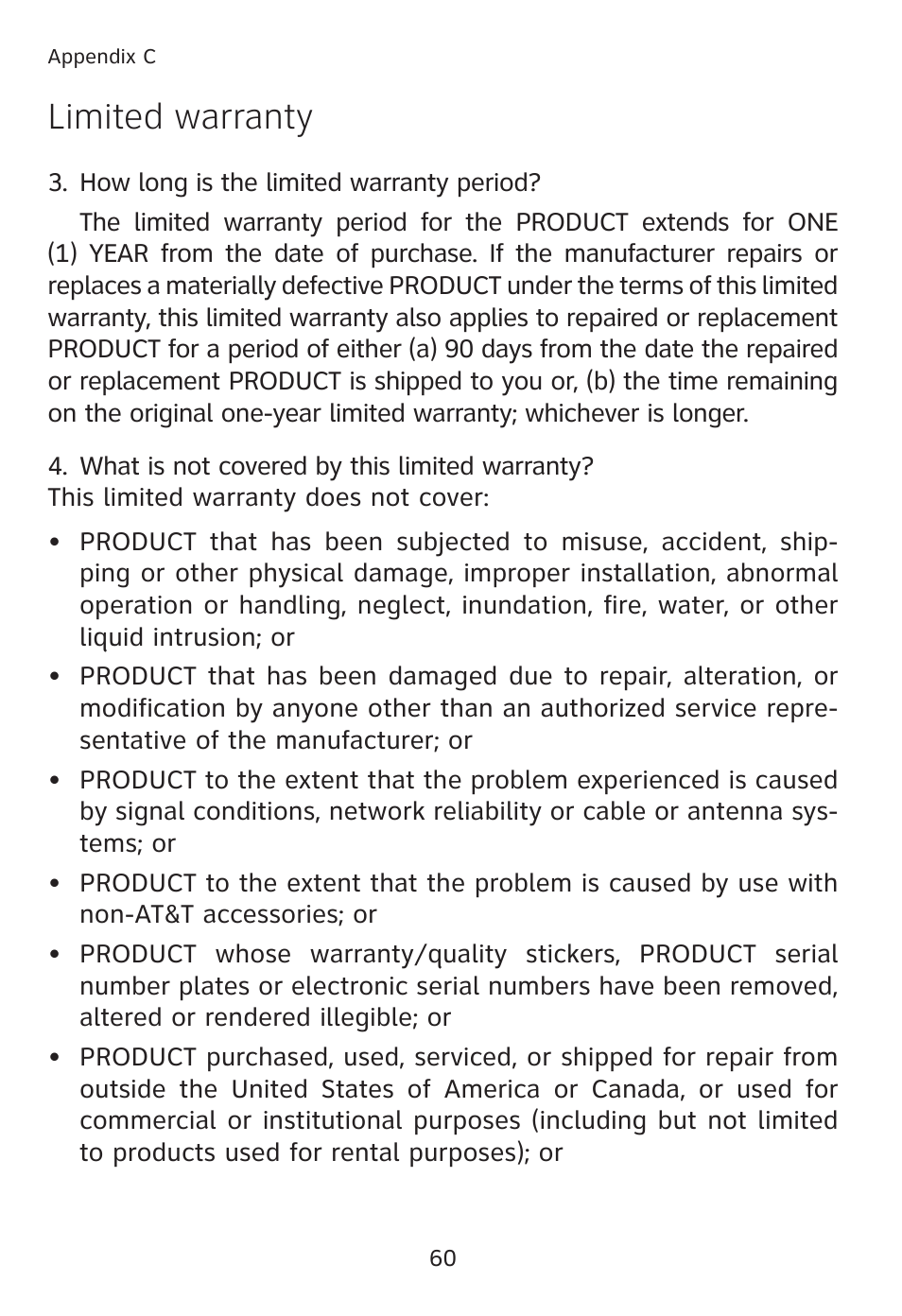 Limited warranty | AT&T TL7610 User Manual | Page 66 / 72