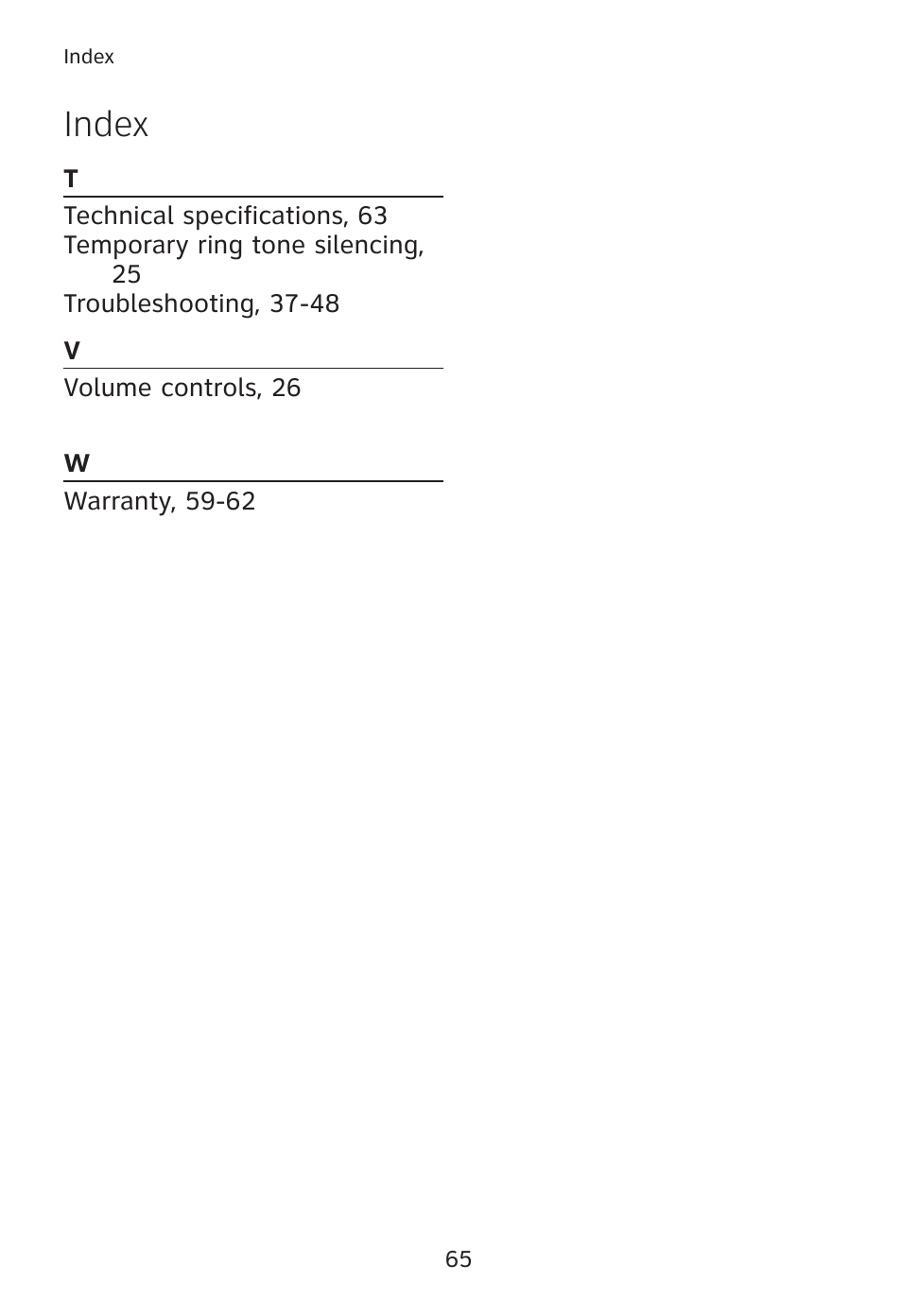 Index | AT&T TL7610 User Manual | Page 71 / 72
