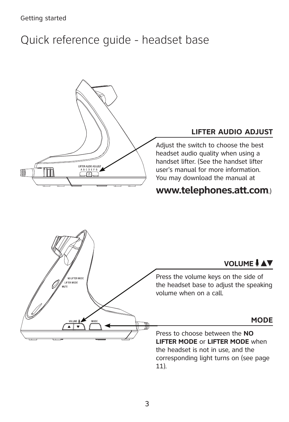 Quick reference guide - headset base | AT&T TL7610 User Manual | Page 9 / 72