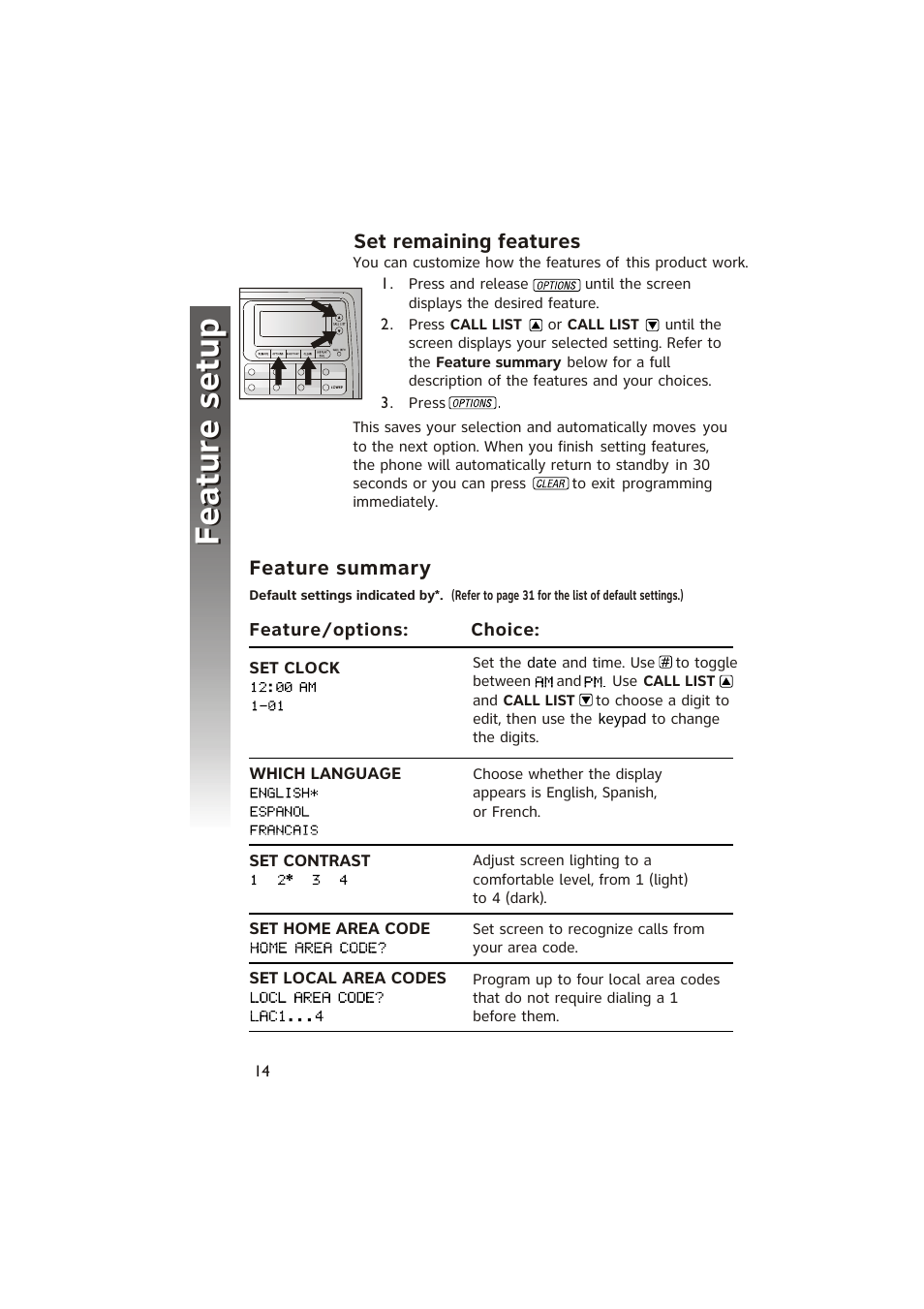 Feature setup feature setup | AT&T 950 Speakerphone User Manual | Page 16 / 41