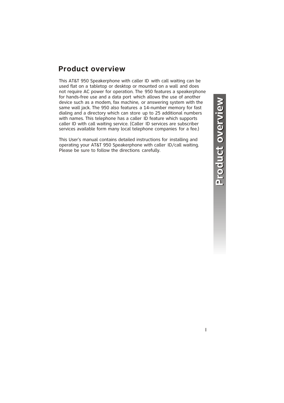 Product overview product overview | AT&T 950 Speakerphone User Manual | Page 3 / 41