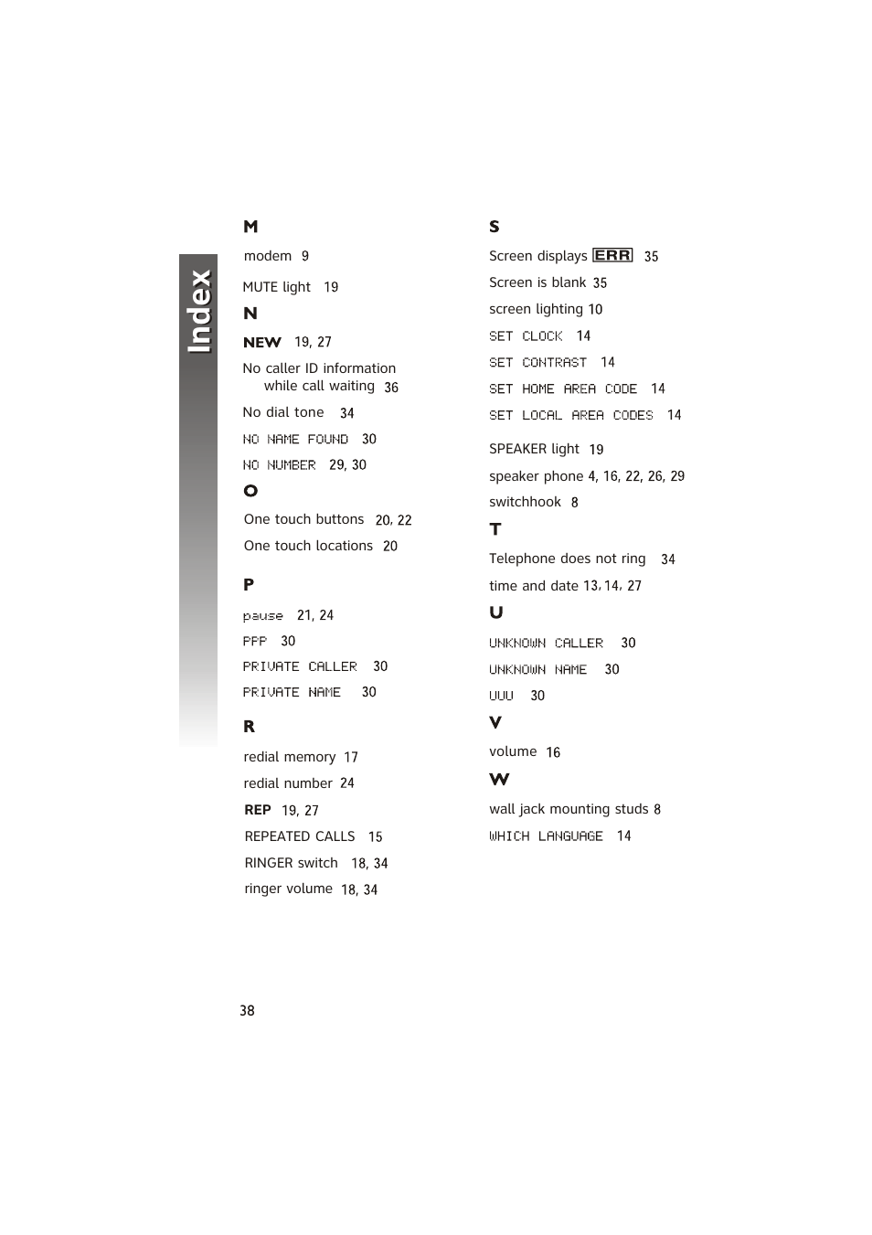 Index | AT&T 950 Speakerphone User Manual | Page 40 / 41