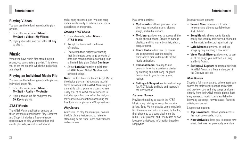 Music | AT&T F160 User Manual | Page 16 / 28
