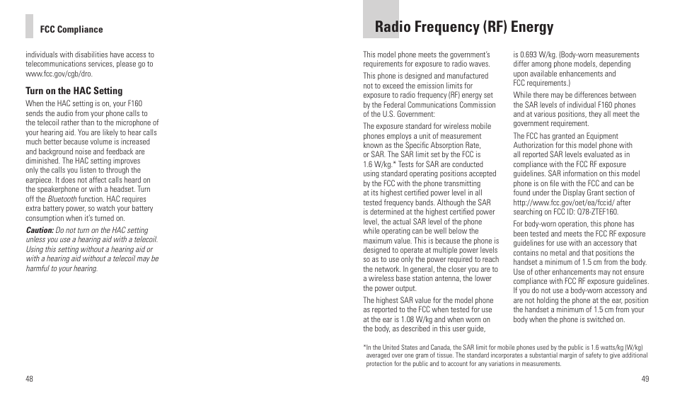 Radio frequency (rf) energy | AT&T F160 User Manual | Page 26 / 28