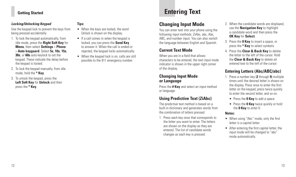 Entering text, Changing input mode | AT&T F160 User Manual | Page 8 / 28