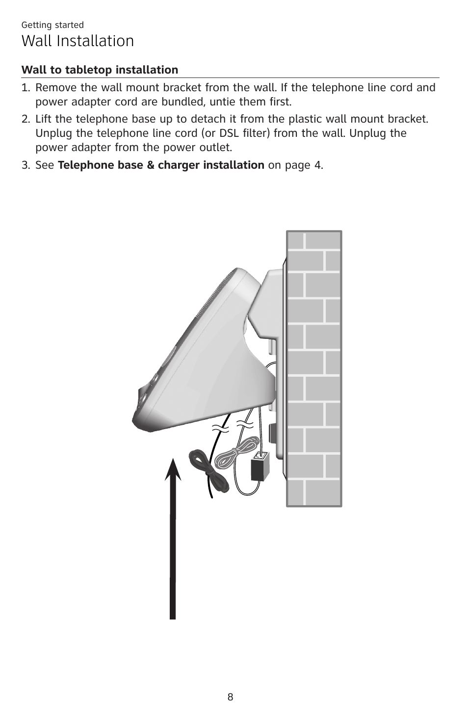 Wall to tabletop installation, Wall installation | AT&T DECT EL52459 User Manual | Page 13 / 73
