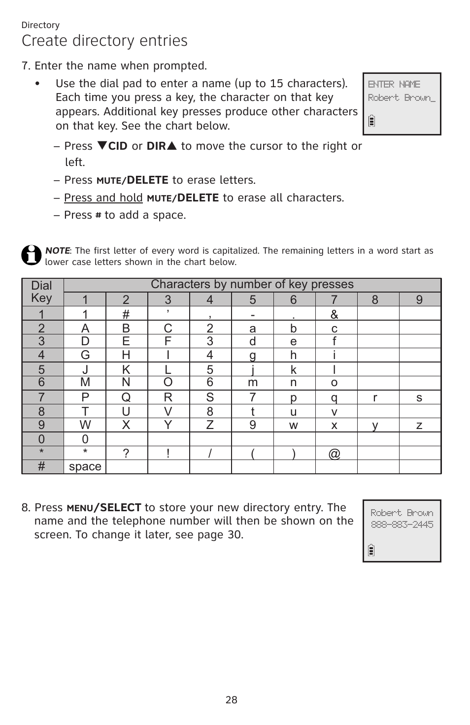 Create directory entries | AT&T DECT EL52459 User Manual | Page 33 / 73