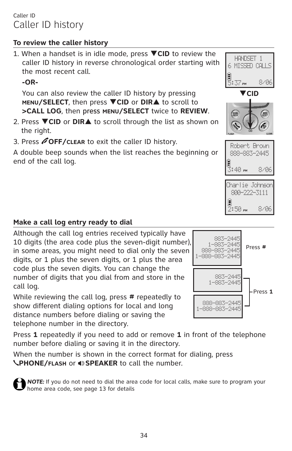 Dial, Caller id history, Or speaker to call the number | Q cid | AT&T DECT EL52459 User Manual | Page 39 / 73