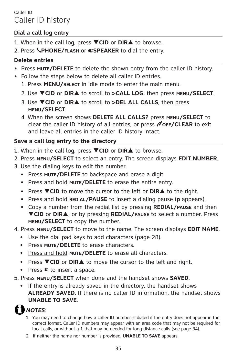 Caller id history | AT&T DECT EL52459 User Manual | Page 40 / 73