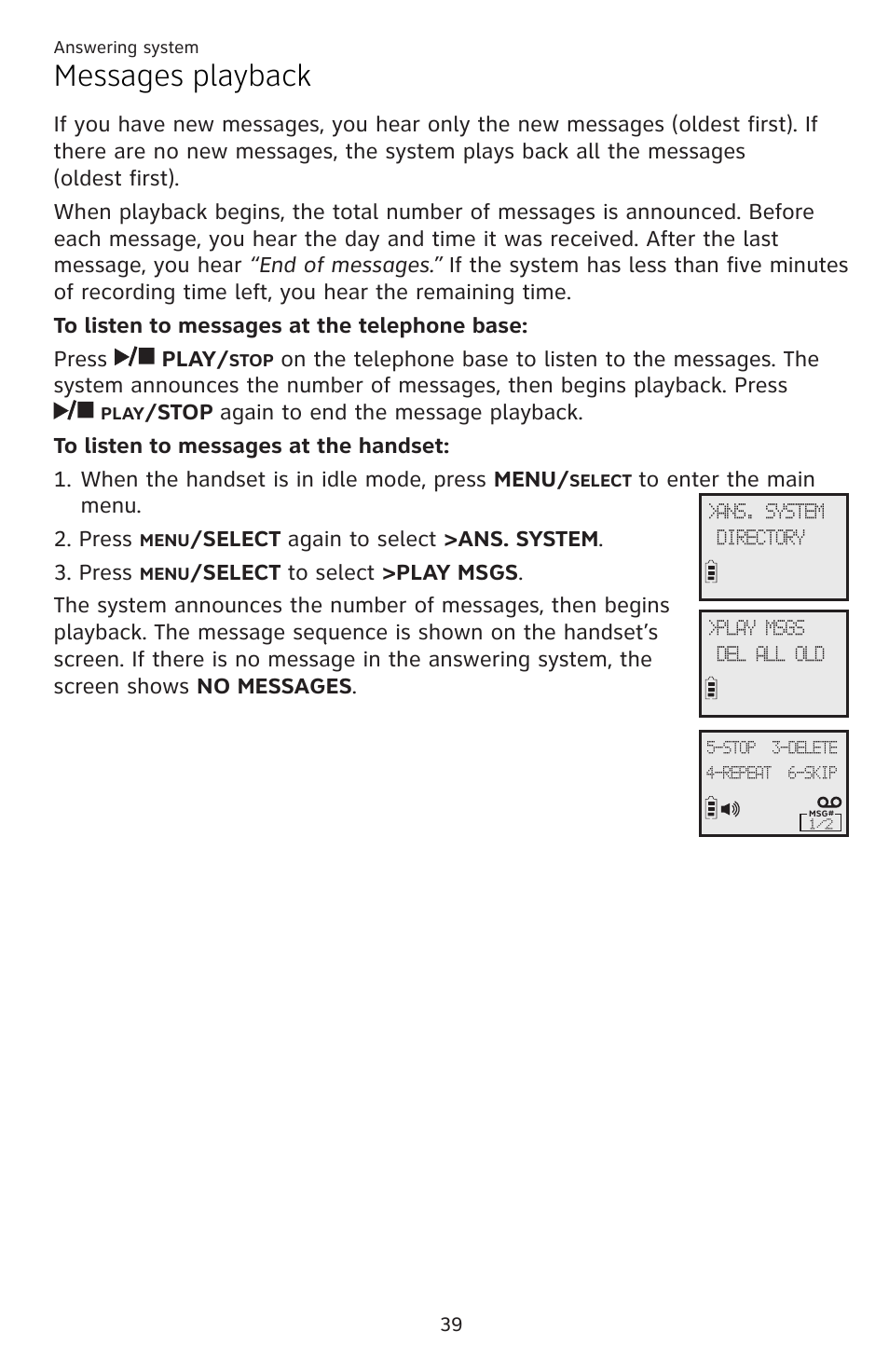 Messages playback | AT&T DECT EL52459 User Manual | Page 44 / 73