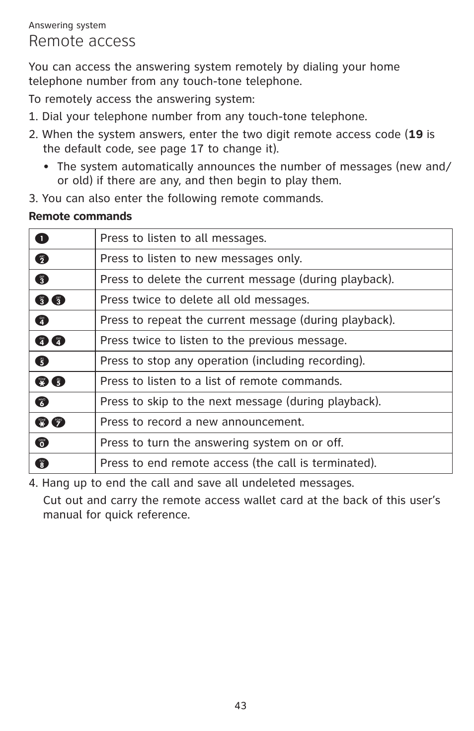 Remote access | AT&T DECT EL52459 User Manual | Page 48 / 73