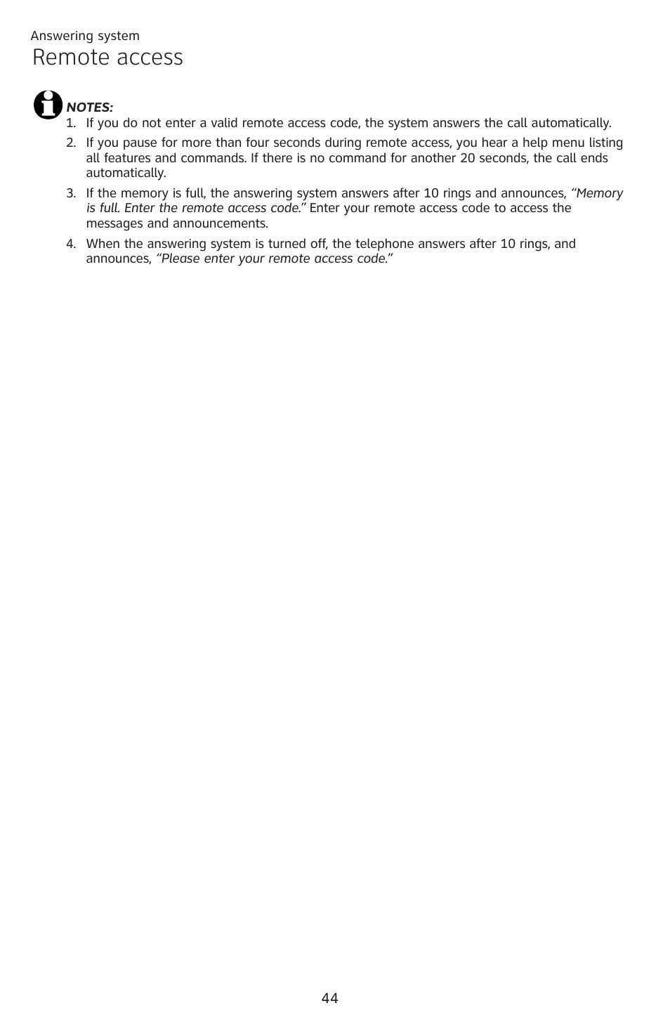 Remote access | AT&T DECT EL52459 User Manual | Page 49 / 73