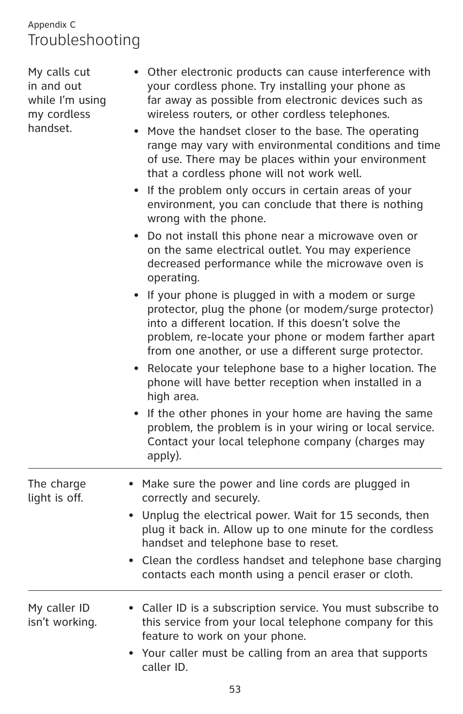 Troubleshooting | AT&T DECT EL52459 User Manual | Page 58 / 73