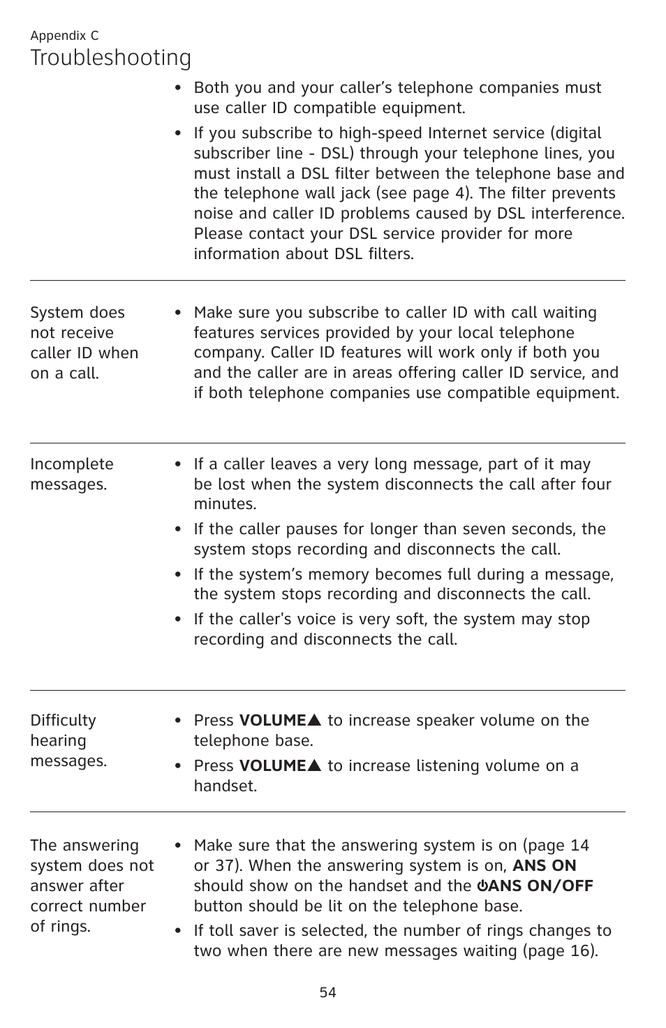 Troubleshooting | AT&T DECT EL52459 User Manual | Page 59 / 73