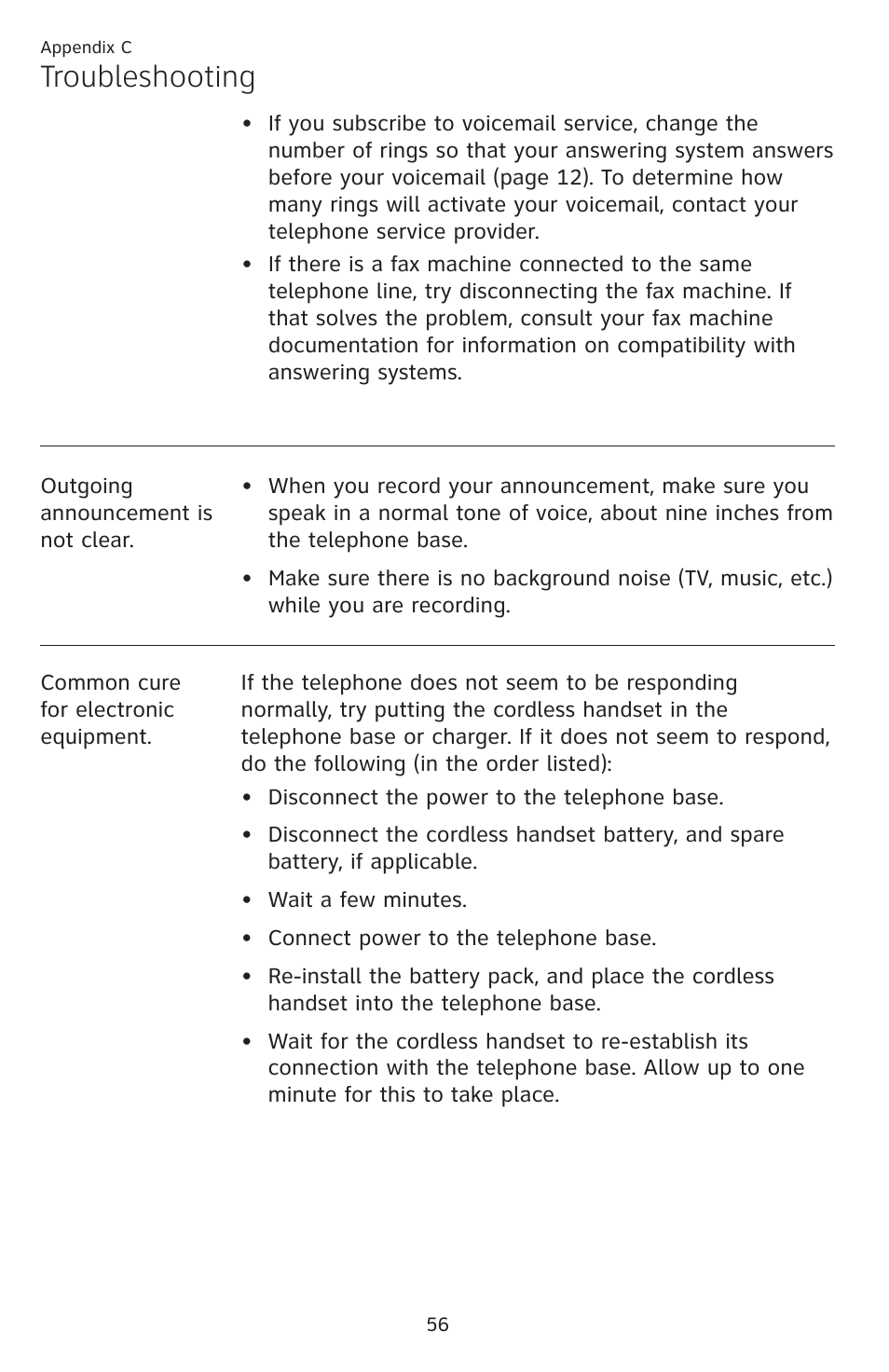 Troubleshooting | AT&T DECT EL52459 User Manual | Page 61 / 73