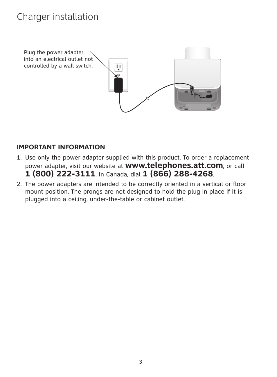 Charger installation | AT&T DECT TL91378 User Manual | Page 4 / 13