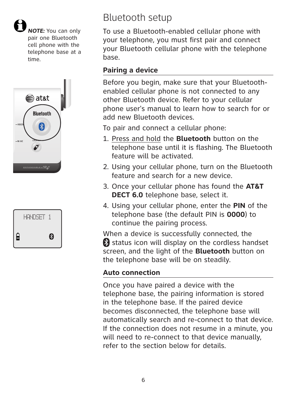 Bluetooth setup | AT&T DECT TL91378 User Manual | Page 7 / 13