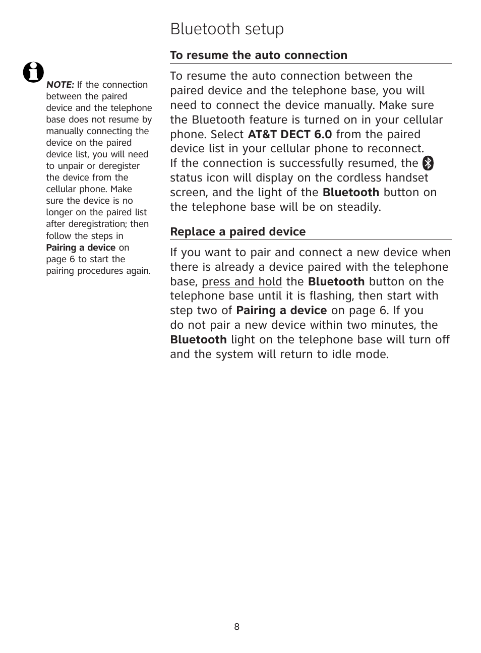 Bluetooth setup | AT&T DECT TL91378 User Manual | Page 9 / 13