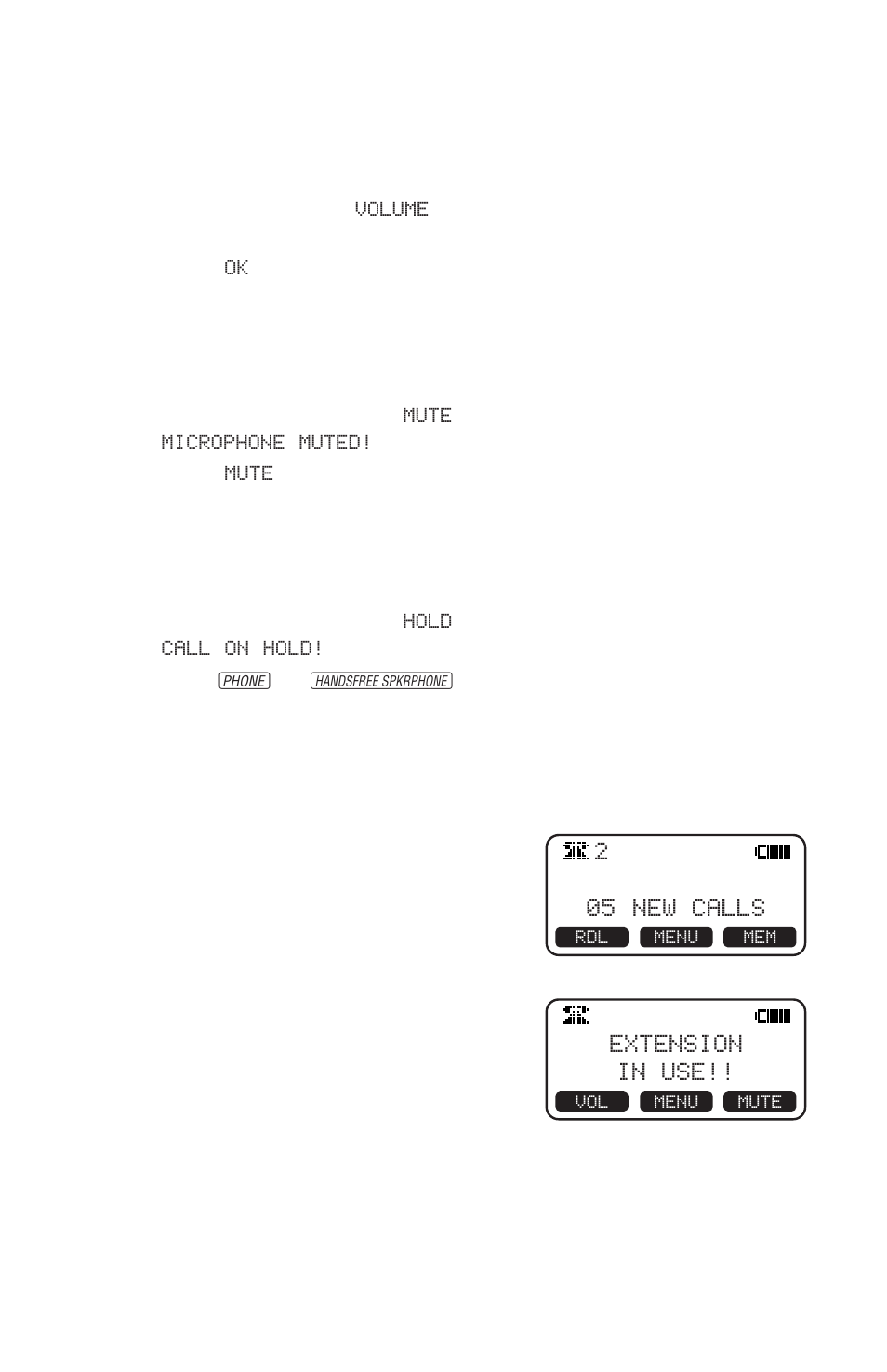 Telephone operation, At the handset, Volume | Mute, Hold, Line in use | AT&T 2440 User Manual | Page 11 / 29