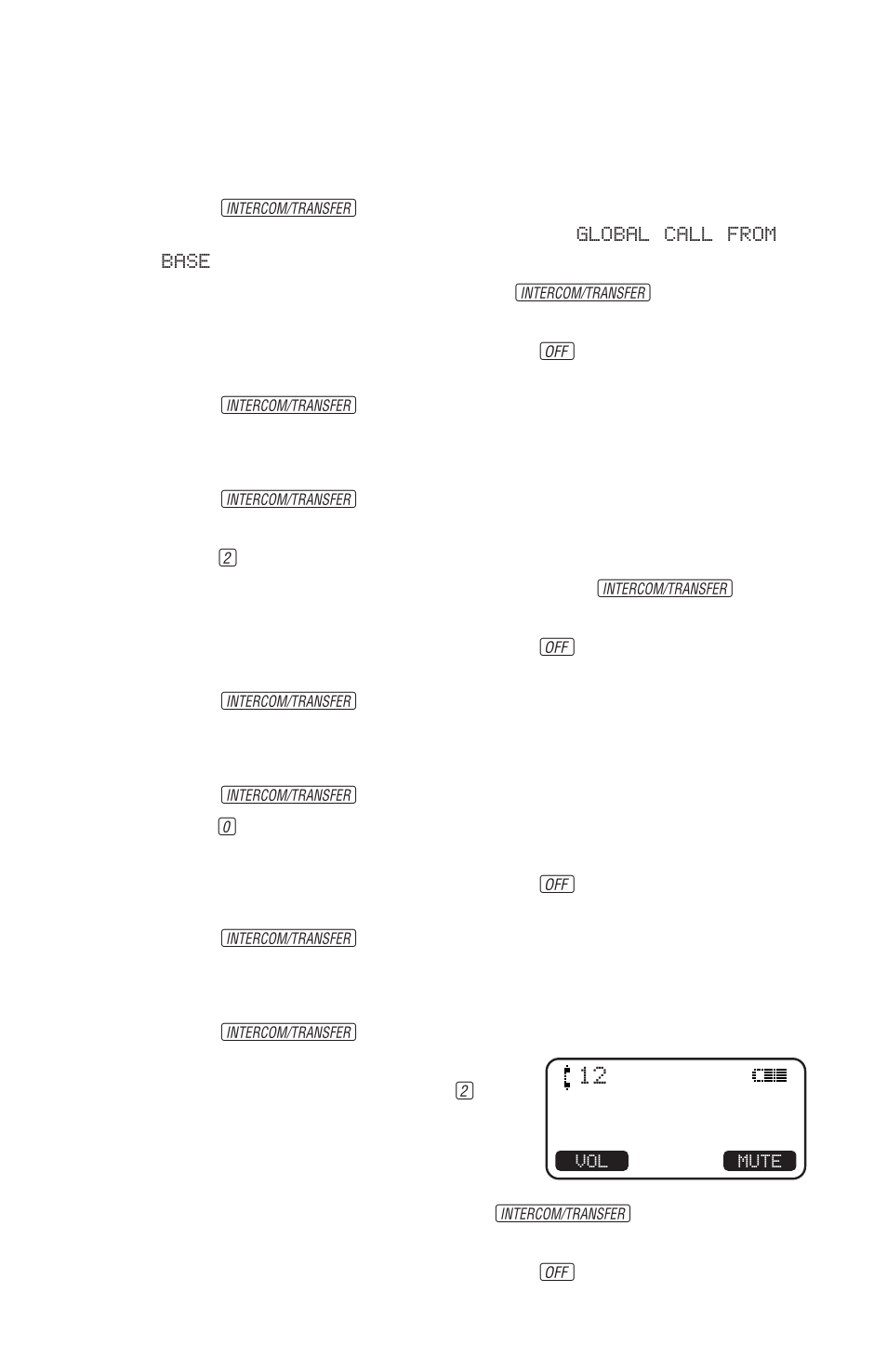 Intercom/transfer operation, Base to all handsets, Base to one handset | Handset to base, Handset to handset | AT&T 2440 User Manual | Page 20 / 29