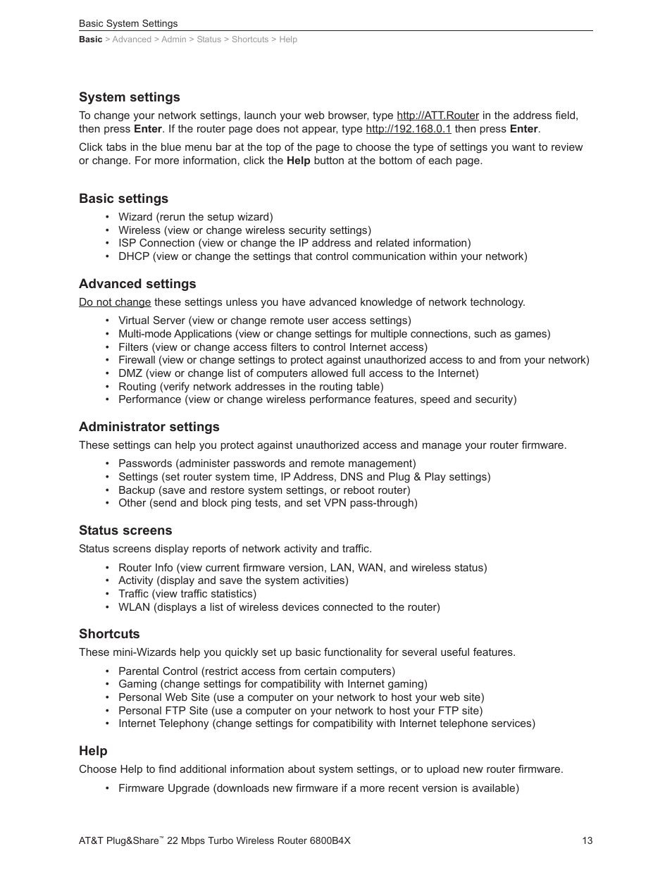 AT&T PLUG&SHARETM 6800B4X User Manual | Page 13 / 77