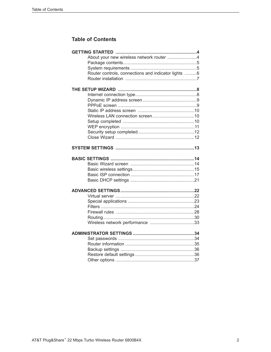 AT&T PLUG&SHARETM 6800B4X User Manual | Page 2 / 77