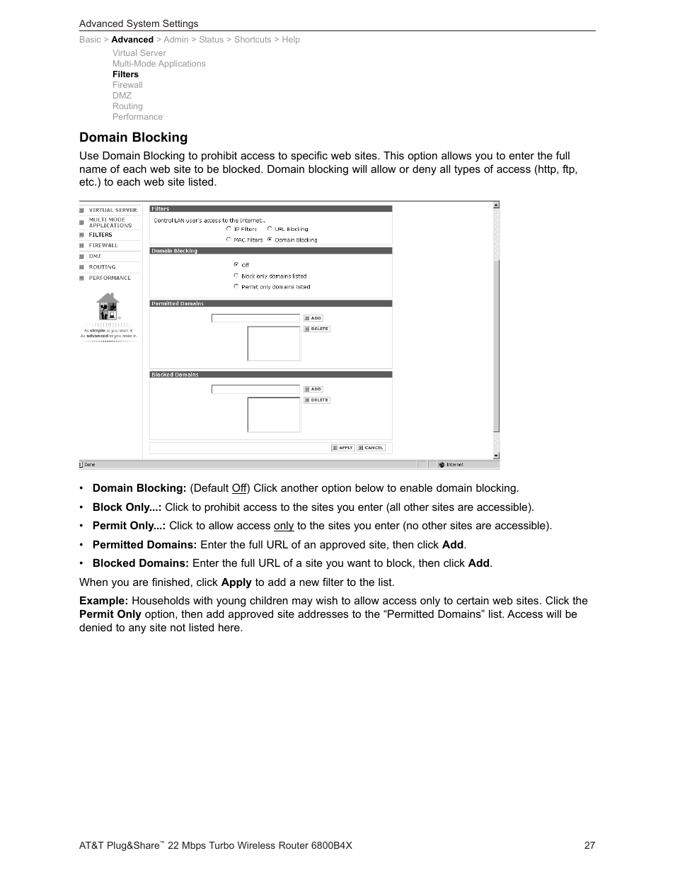 Domain blocking | AT&T PLUG&SHARETM 6800B4X User Manual | Page 27 / 77