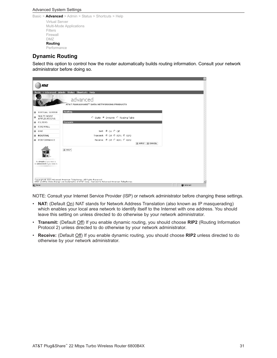 Dynamic routing | AT&T PLUG&SHARETM 6800B4X User Manual | Page 31 / 77