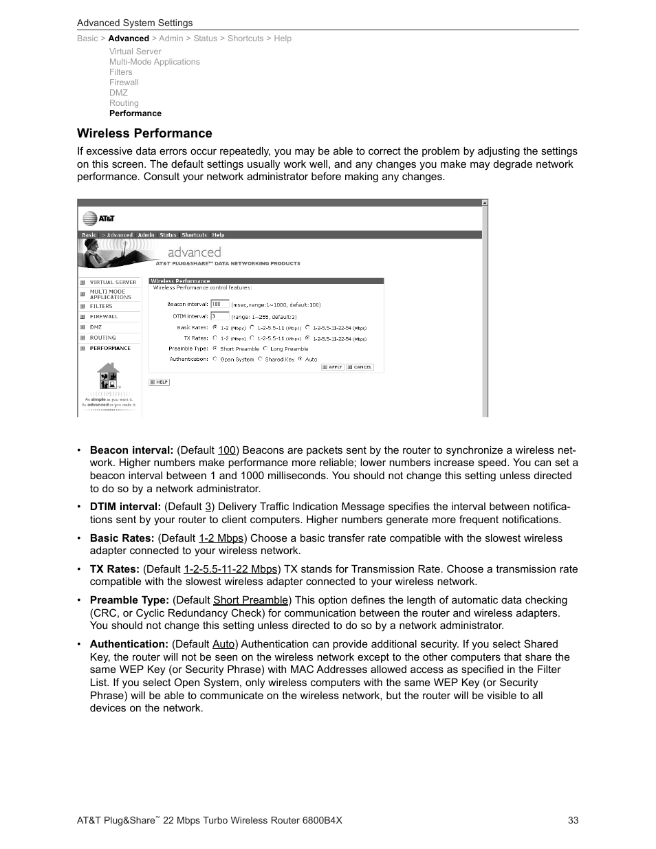 Wireless performance | AT&T PLUG&SHARETM 6800B4X User Manual | Page 33 / 77