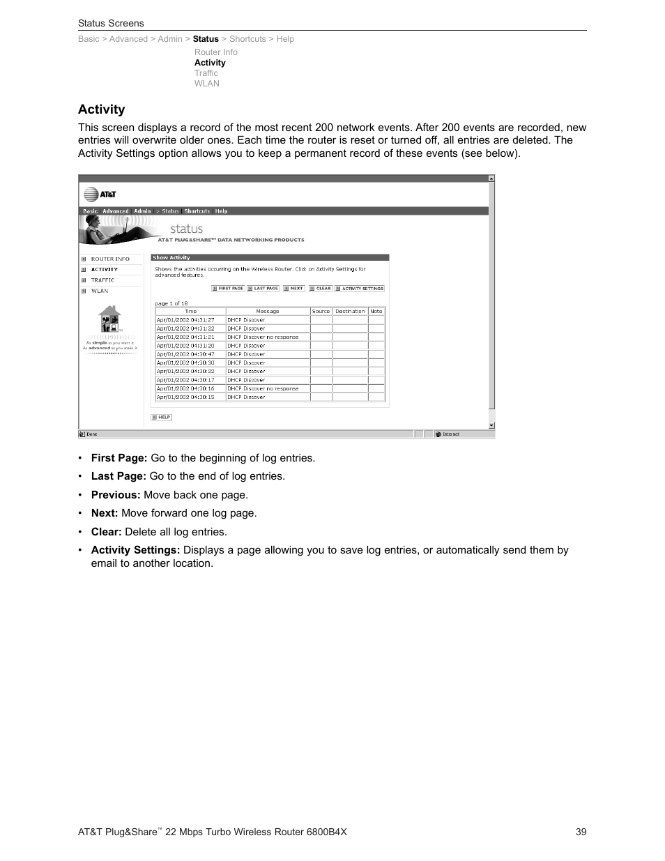 Activity | AT&T PLUG&SHARETM 6800B4X User Manual | Page 39 / 77